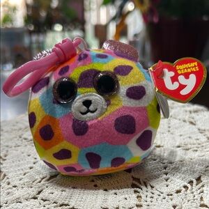 Ty Squishy Beanies “Giselle” The Multicolor Leopard Clip-On Plush Keychain NWT